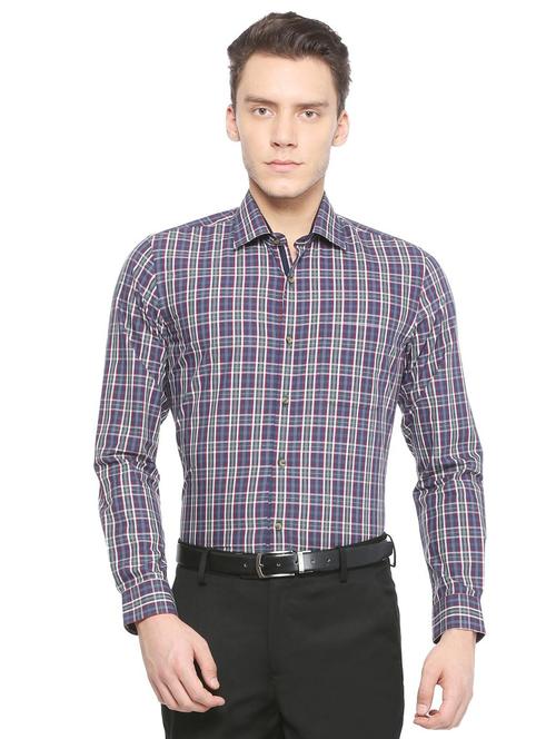 blue slim fit checked casual shirt - 16304098 - Standard Image - 1