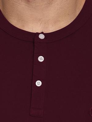 maroon solid henley t-shirt - 16304482 - Standard Image - 4
