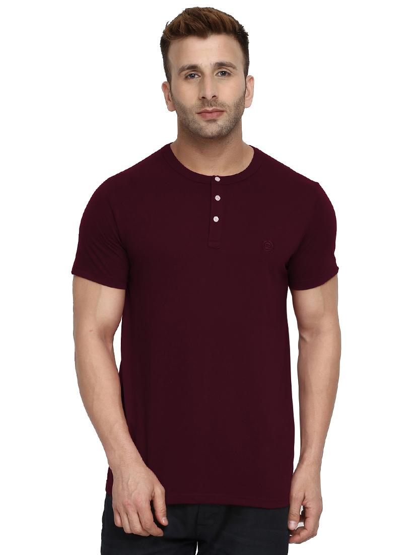maroon solid henley t-shirt - 16304482 - Zoom Image - 1