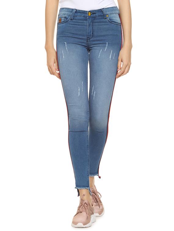 side taped frayed hem jeans - 16304637 - Zoom Image - 1