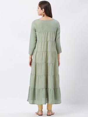 embroidered tiered flared kurta - 16304781 - Standard Image - 3