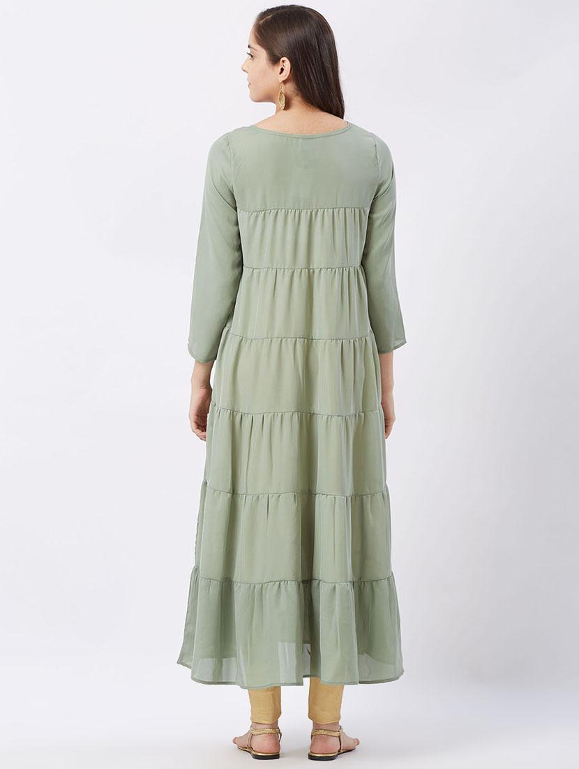embroidered tiered flared kurta - 16304781 - Zoom Image - 3