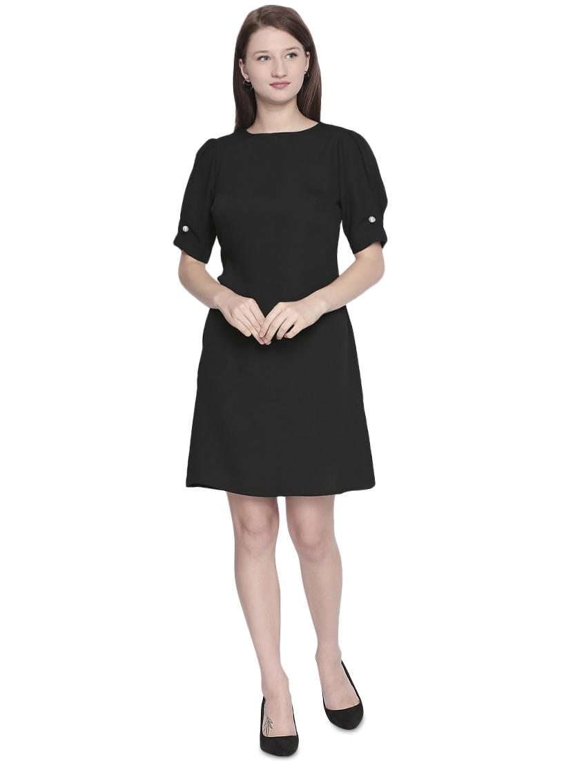keyhole back puff sleeves a-line dress - 16304791 - Zoom Image - 1
