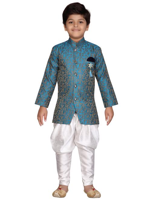 blue jute sherwani set - 16305100 - Standard Image - 1