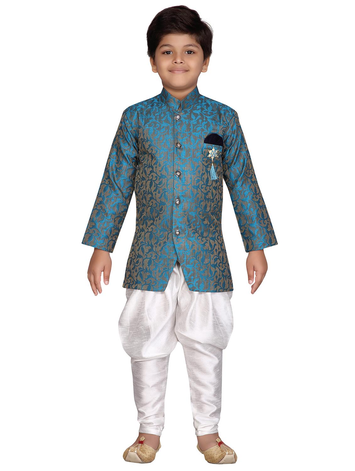 blue jute sherwani set - 16305100 - Zoom Image - 1
