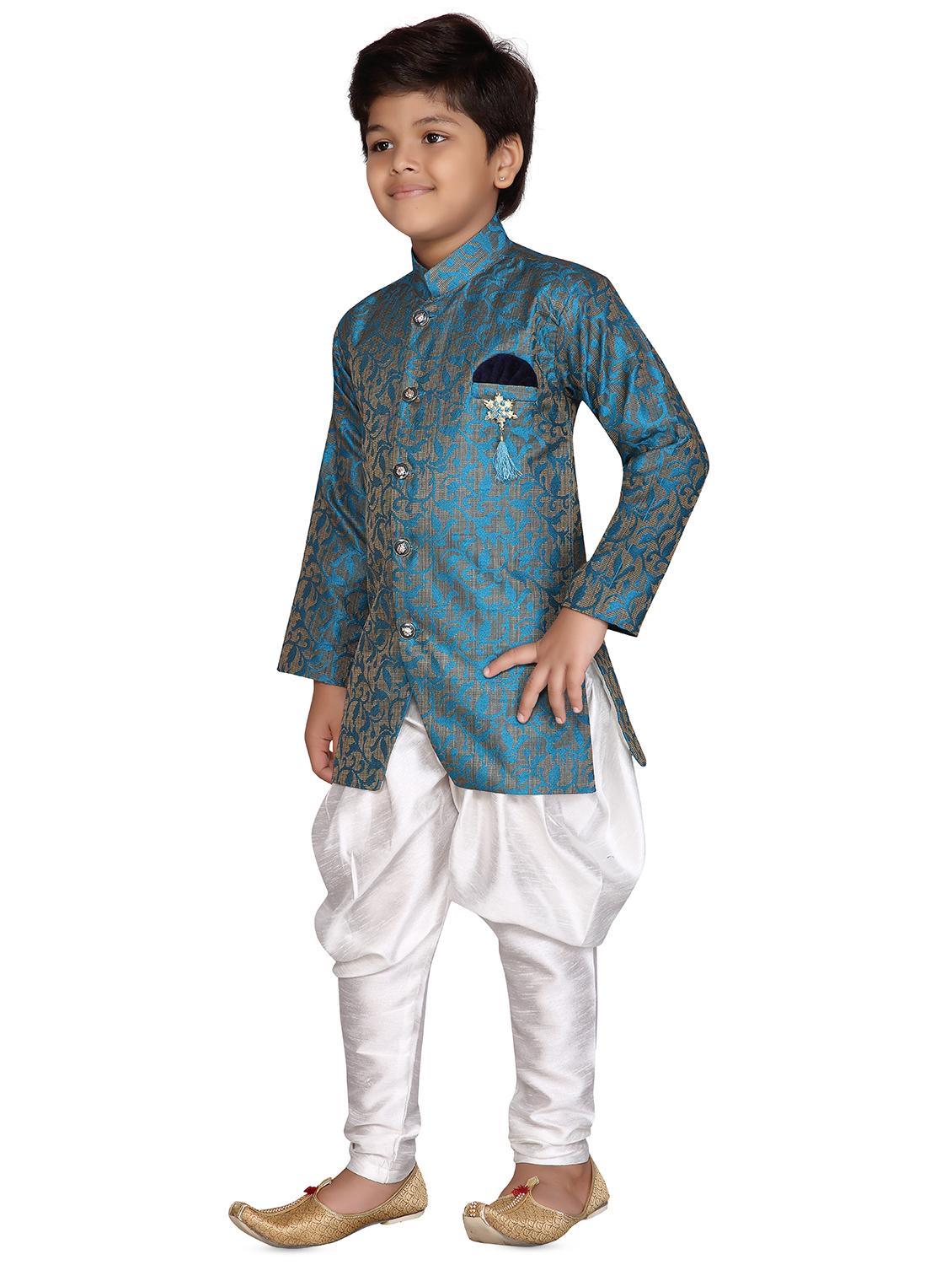 blue jute sherwani set - 16305100 - Zoom Image - 2