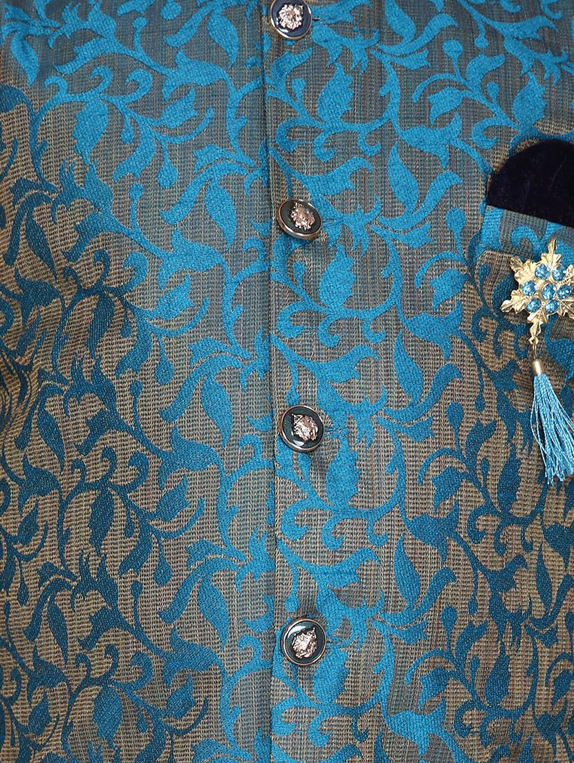 blue jute sherwani set - 16305100 - Zoom Image - 4