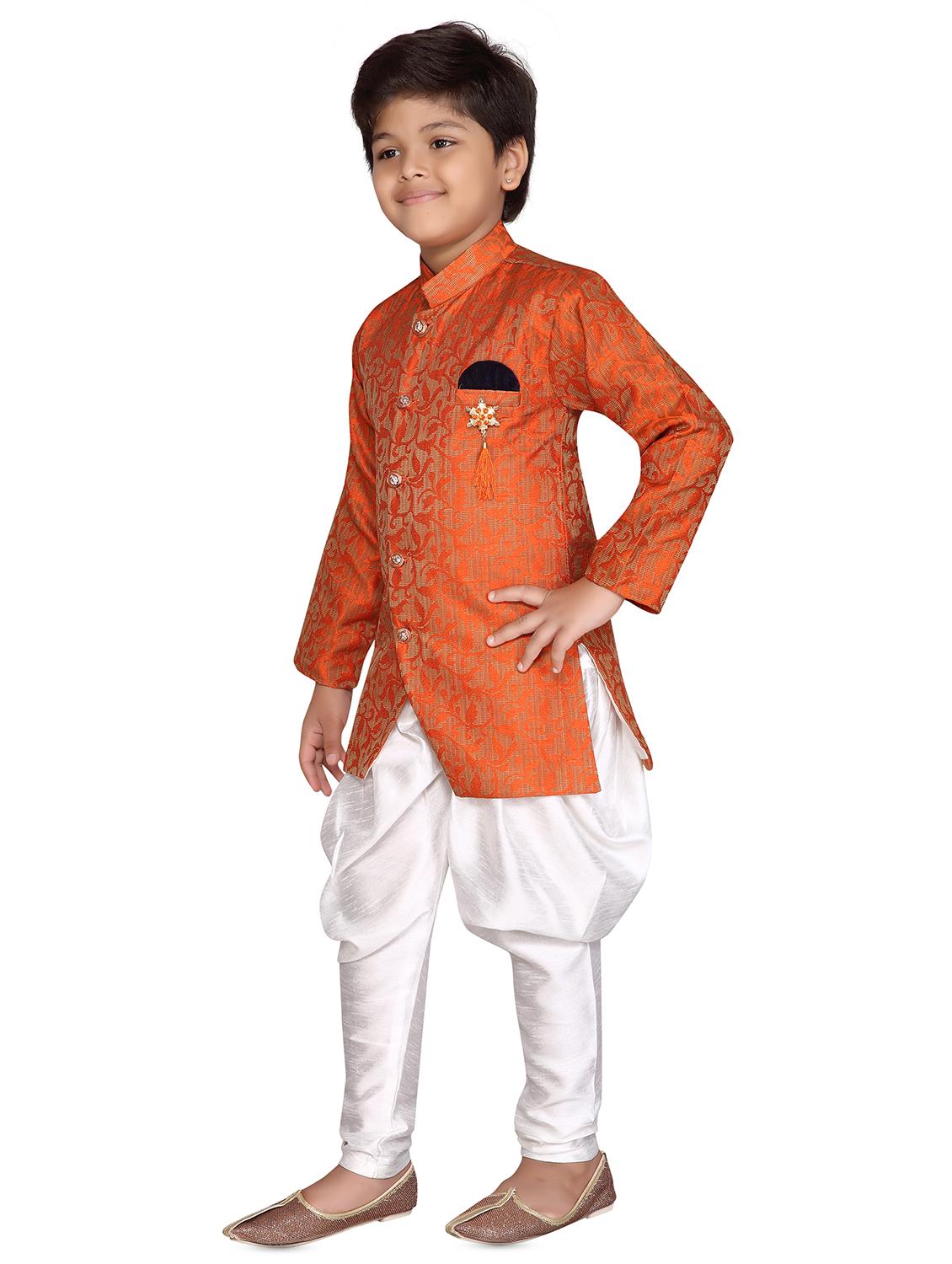 orange jute sherwani set - 16305101 - Zoom Image - 2