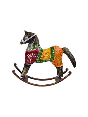 golden peacock handcrafted multicolor metal statue rocking horse showpiece - 16305199 - Standard Image - 2