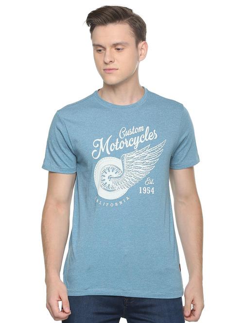 light blue chest print t-shirt - 16305673 - Standard Image - 1