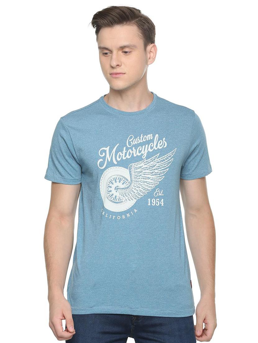 light blue chest print t-shirt - 16305673 - Zoom Image - 1