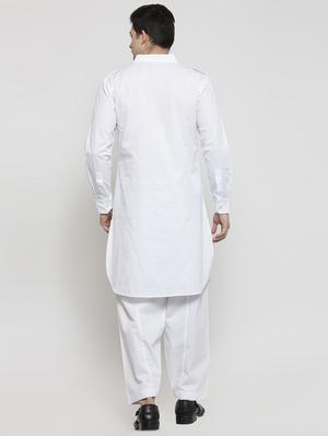 white solid pathani kurta - 16307913 - Standard Image - 3