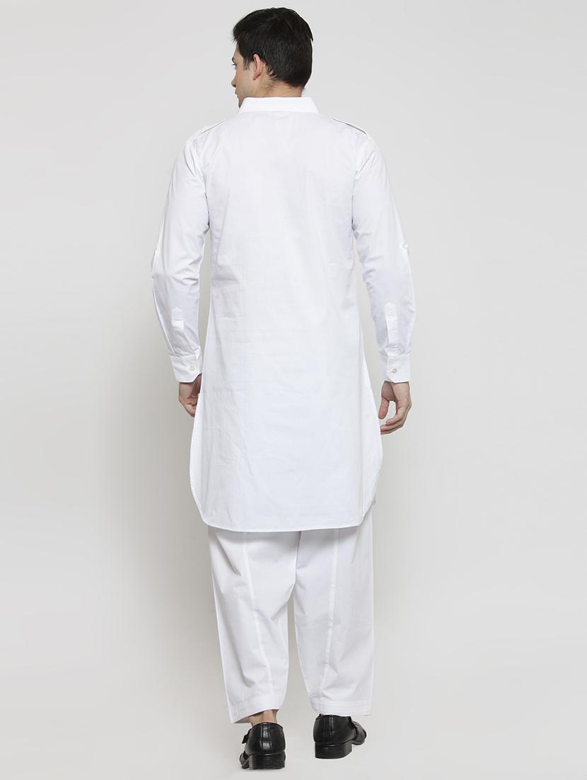 white solid pathani kurta - 16307913 - Zoom Image - 3