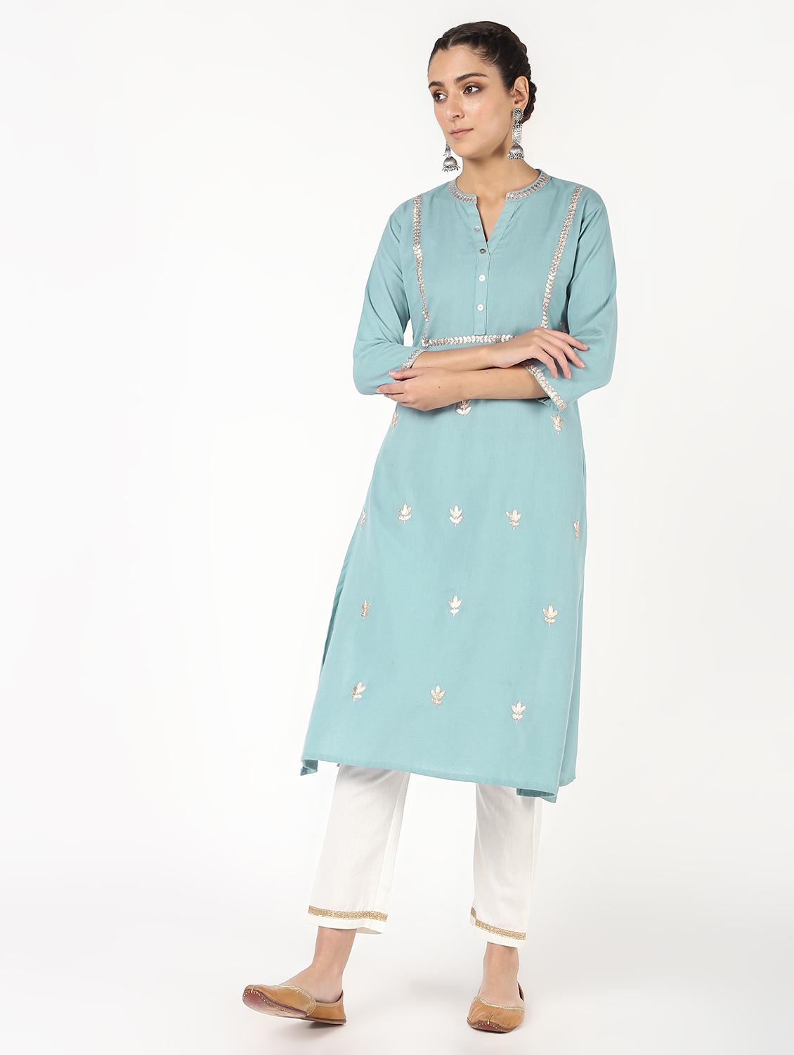 gota work kurta palazzo set - 16308015 - Zoom Image - 1