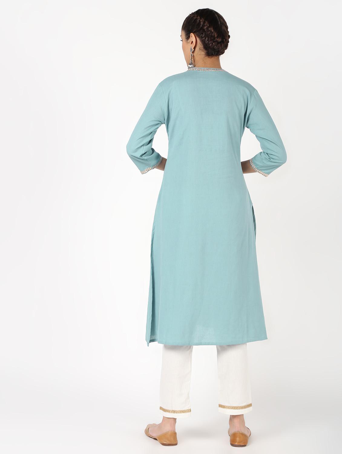 gota work kurta palazzo set - 16308015 - Zoom Image - 3