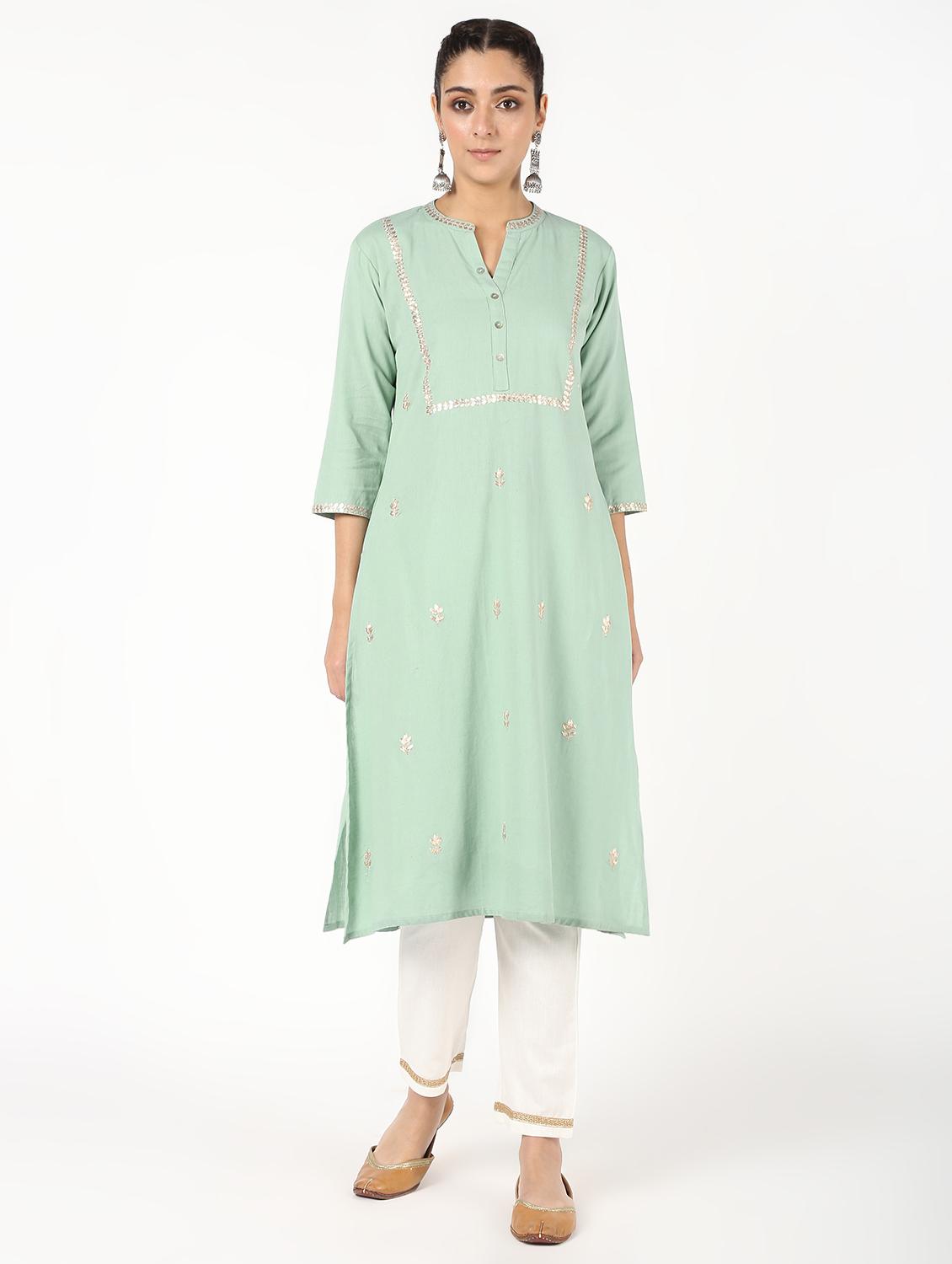 gota work kurta palazzo set - 16308016 - Zoom Image - 2