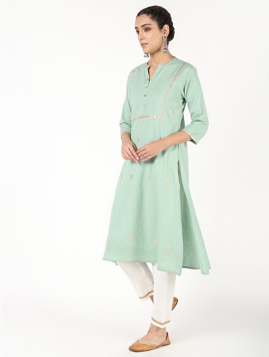 gota work kurta palazzo set - 16308016 - Zoom Image - 3