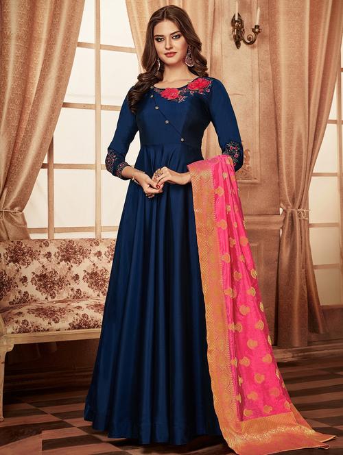 embroidered semi-stitched suit - 16308071 - Very Small Image - 1