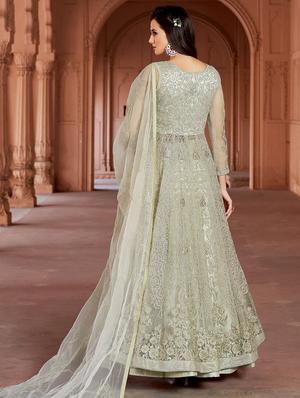 embroidered semi-stitched suit - 16308081 - Standard Image - 2