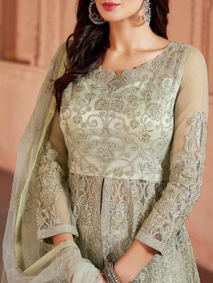 embroidered semi-stitched suit - 16308081 - Standard Image - 3