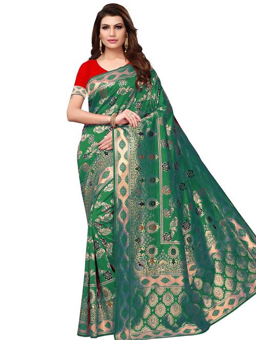 floral zari motif banarasi saree with blouse - 16308647 - Standard Image - 1