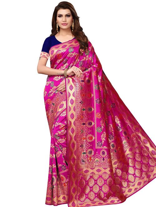 floral zari motif banarasi saree with blouse - 16308648 - Standard Image - 1