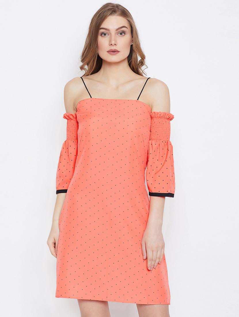 pin dots cold shoulder a-line dress - 16308833 - Zoom Image - 1