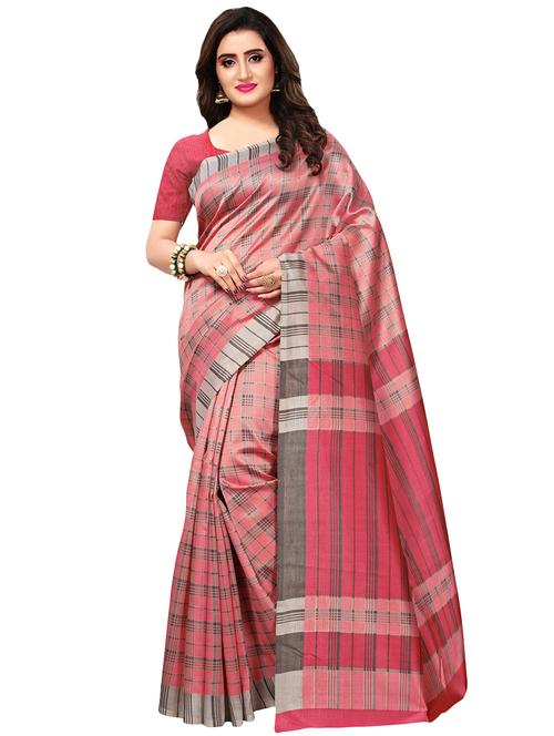 checkered printed saree with blouse - 16309516 - Standard Image - 1