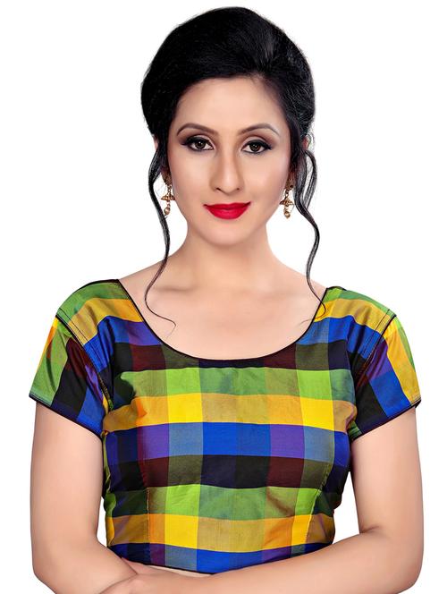checkered blouse with drawstring - 16309667 - Standard Image - 1