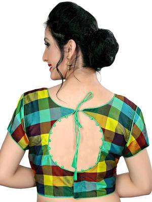 checkered blouse with drawstring - 16309668 - Standard Image - 2