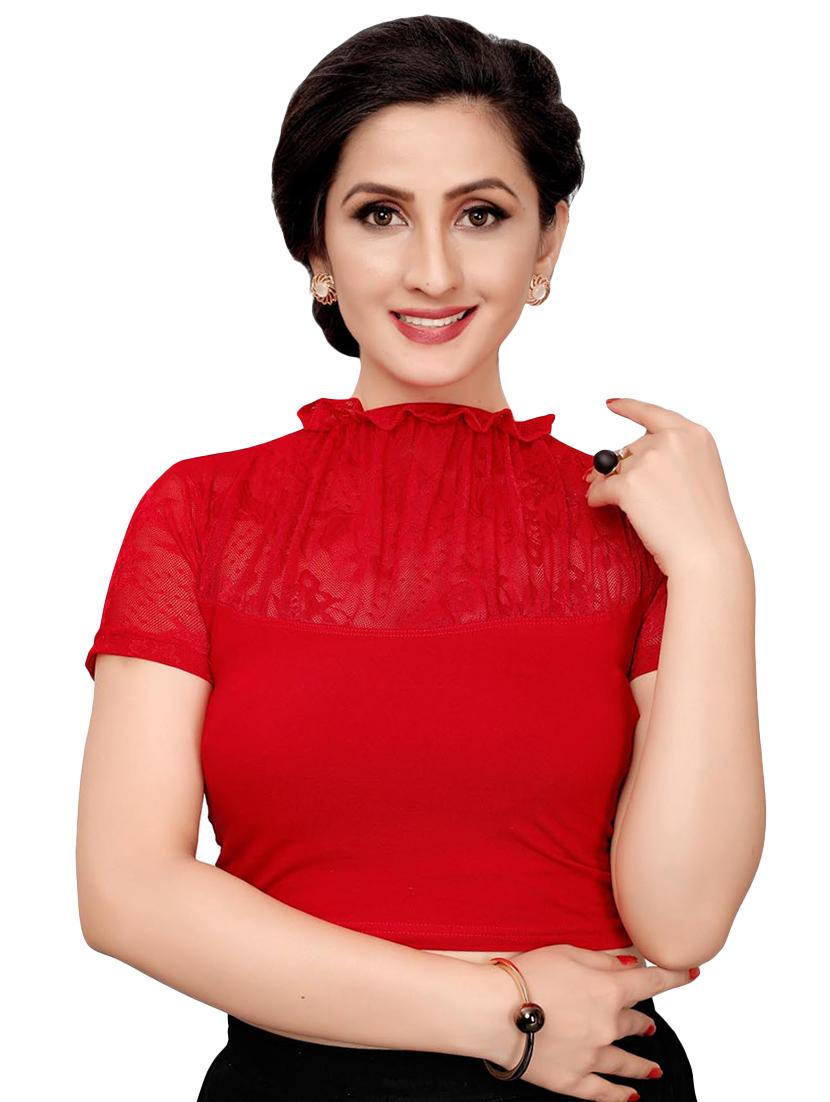net yoke solid blouse - 16310166 - Zoom Image - 1