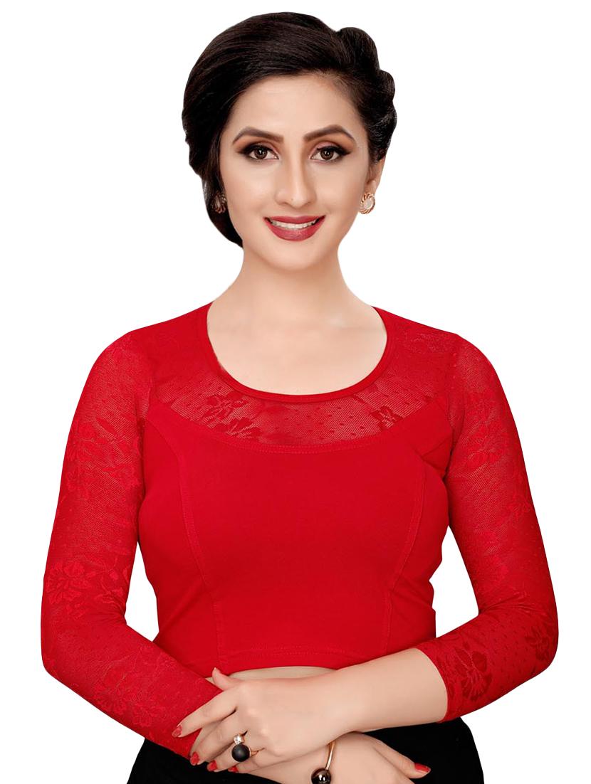 net yoke solid blouse - 16310172 - Zoom Image - 1