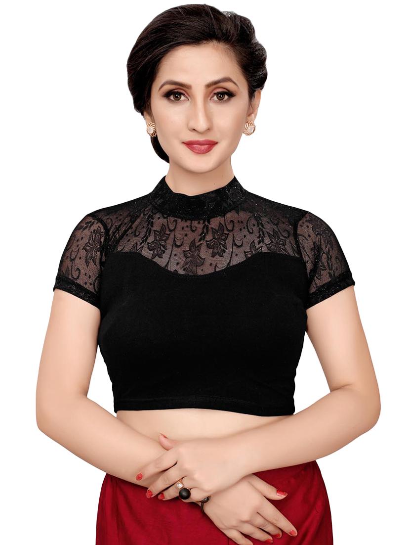 net yoke solid blouse - 16310173 - Zoom Image - 1