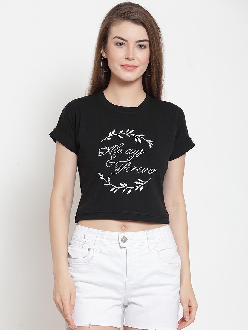 turn up sleeved graphic print crop top - 16310246 - Zoom Image - 1