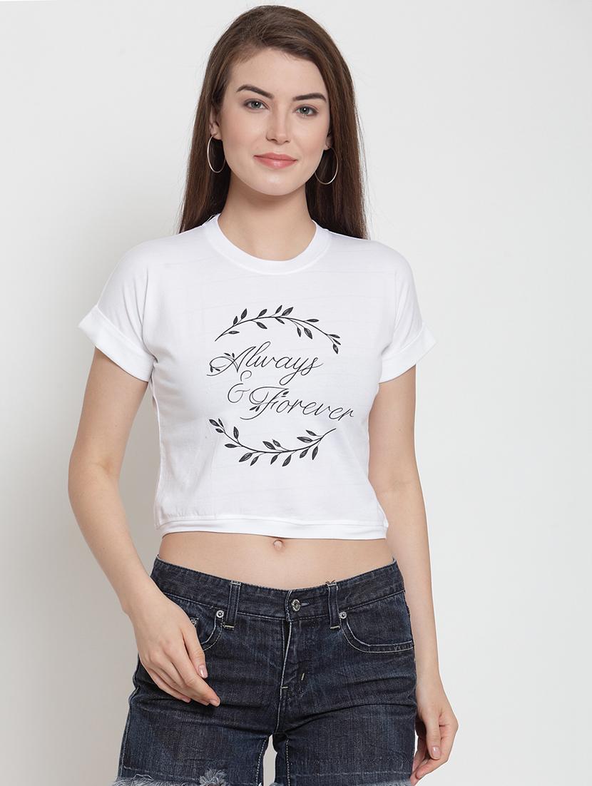 turn up sleeved graphic print crop top - 16310251 - Zoom Image - 1
