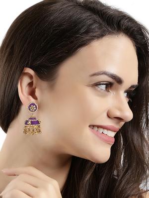 purple brass jhumka earring - 16310552 - Standard Image - 4