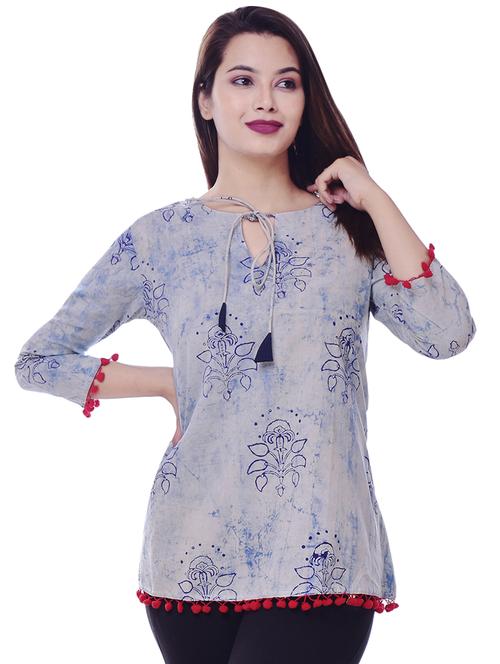 block print flared kurti - 16311170 - Standard Image - 1