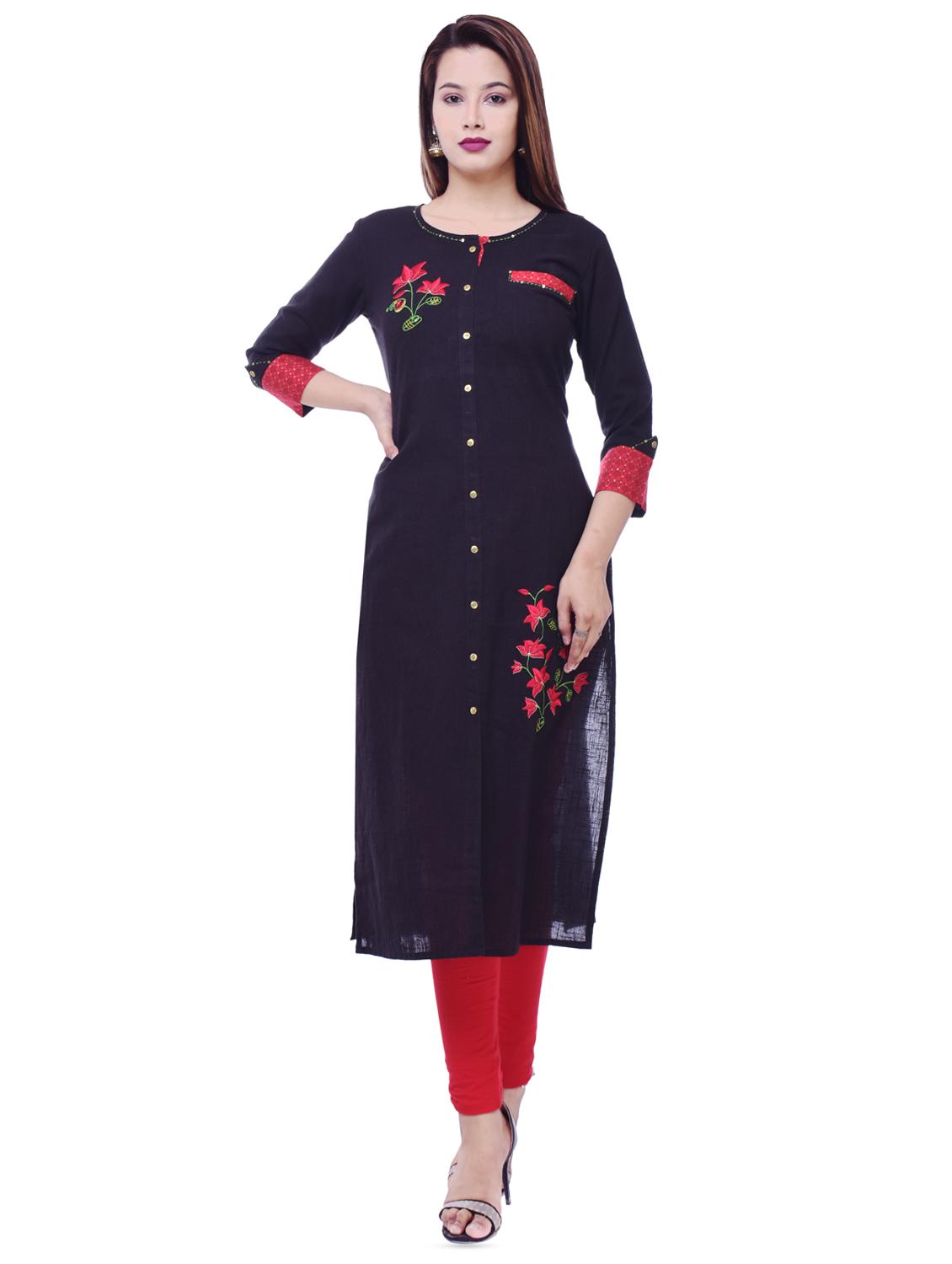 embroidered straight kurta - 16311179 - Zoom Image - 1