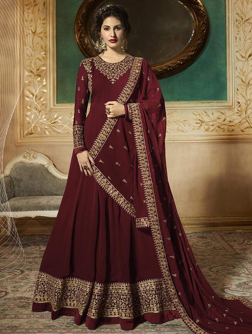 embroidered semi-stitched anarkali suit - 16311418 - Zoom Image - 1