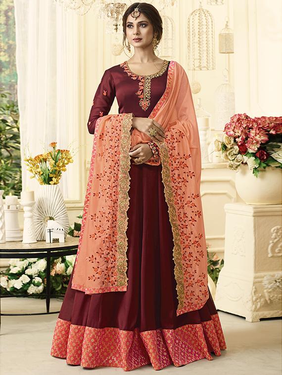 embroidered semi-stitched anarkali suit - 16311450 - Zoom Image - 1