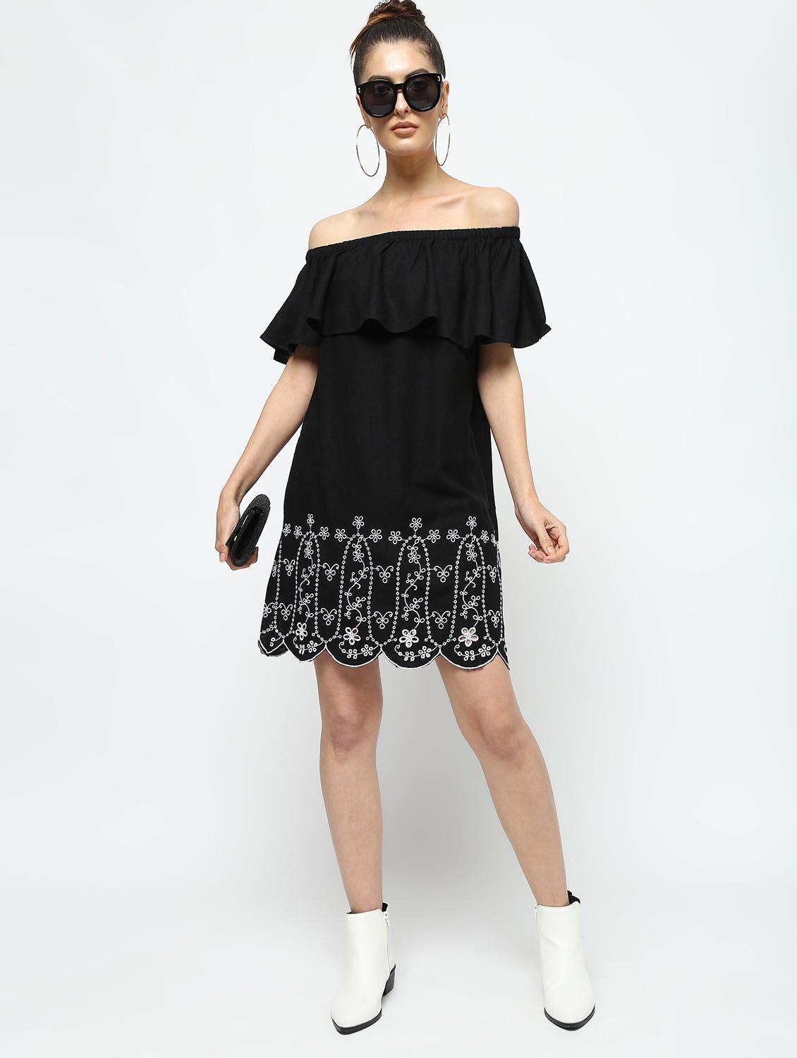 scallop hem off shoulder sheath dress - 16311649 - Zoom Image - 1