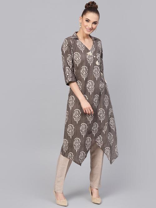 block print asymmetric kurta - 16313944 - Standard Image - 1