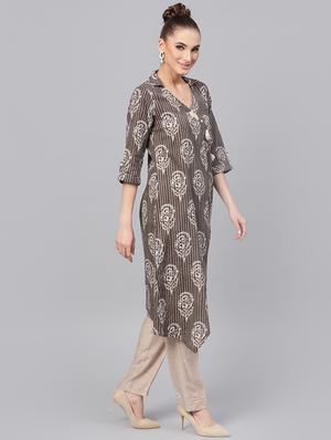 block print asymmetric kurta - 16313944 - Standard Image - 2