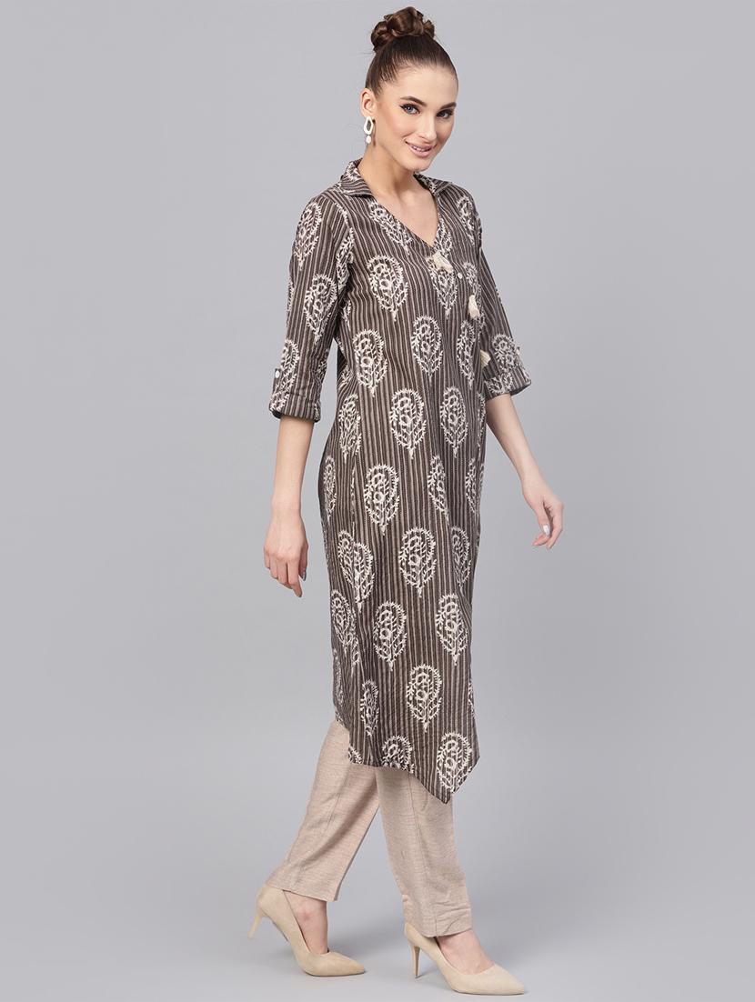 block print asymmetric kurta - 16313944 - Zoom Image - 2