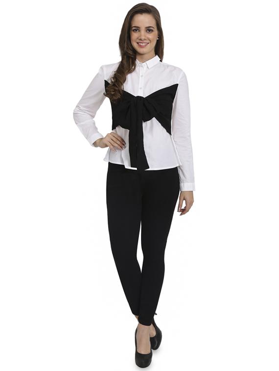 contrast bow long sleeved shirt - 16314131 - Zoom Image - 4