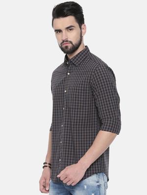 navy blue checkered casual shirt - 16314152 - Standard Image - 2