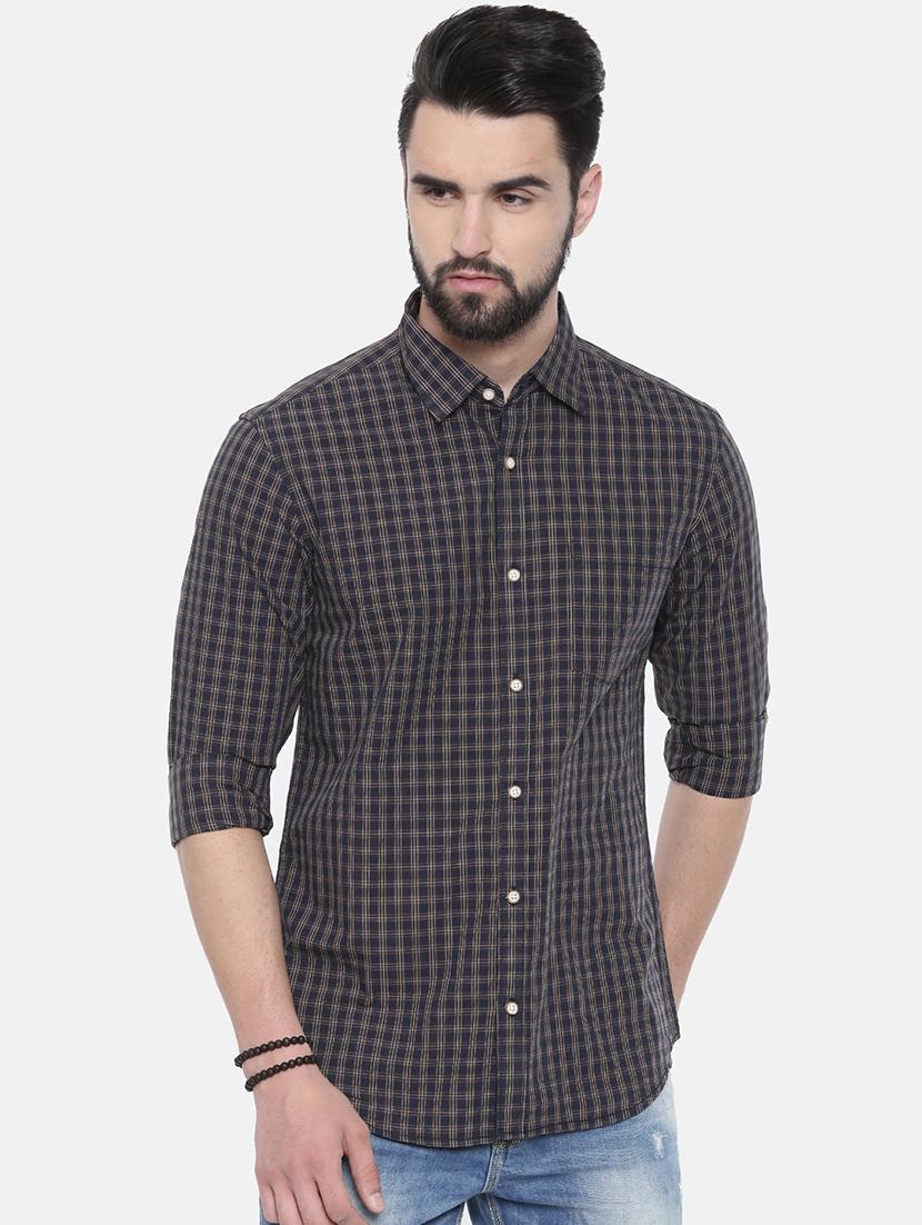 navy blue checkered casual shirt - 16314152 - Zoom Image - 1
