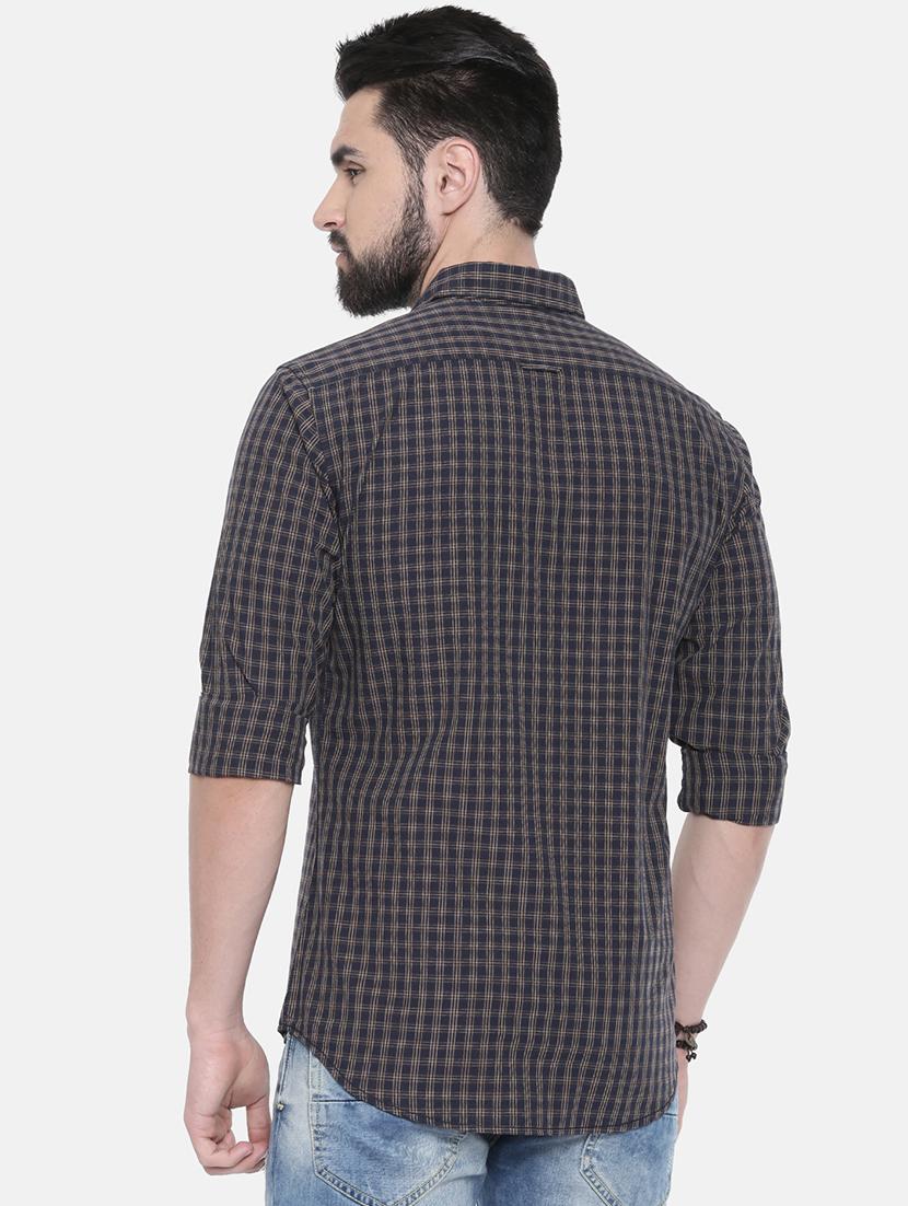 navy blue checkered casual shirt - 16314152 - Zoom Image - 3