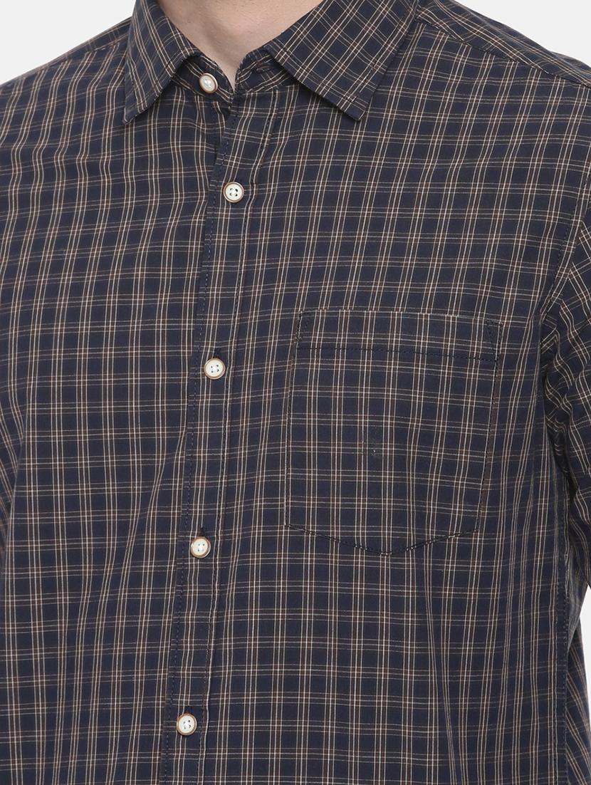 navy blue checkered casual shirt - 16314152 - Zoom Image - 4
