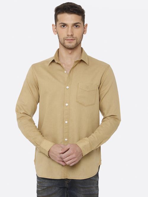 beige solid casual shirt - 16314256 - Standard Image - 1